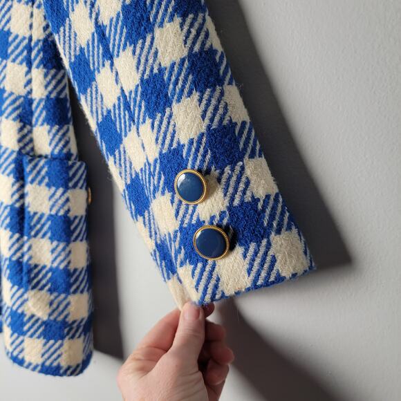 Vintage Clifford‎ & Wills Blue Check Blazer Wool Blend Gold Buttons Size 4 Retro - Picture 4 of 11